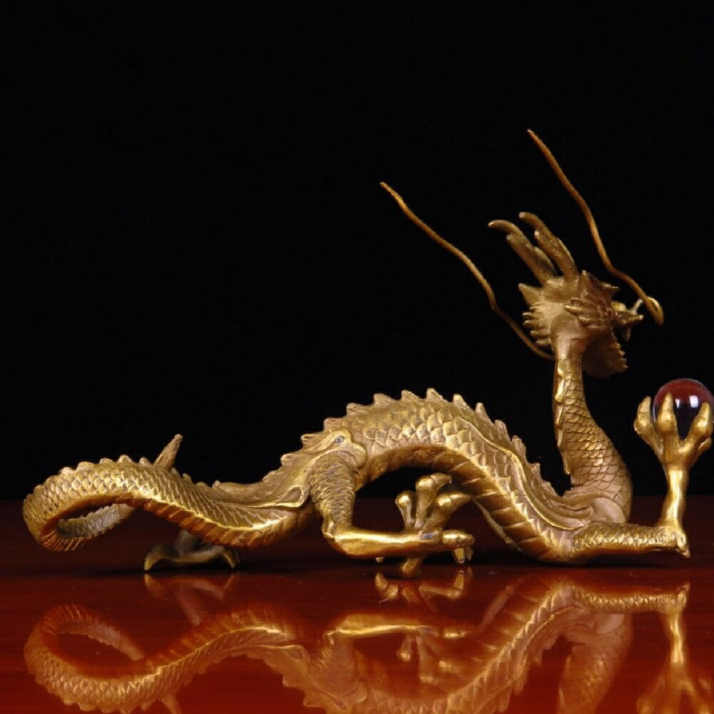 風水 インテリア | 開運クリスタル龍置物 - 真鍮製