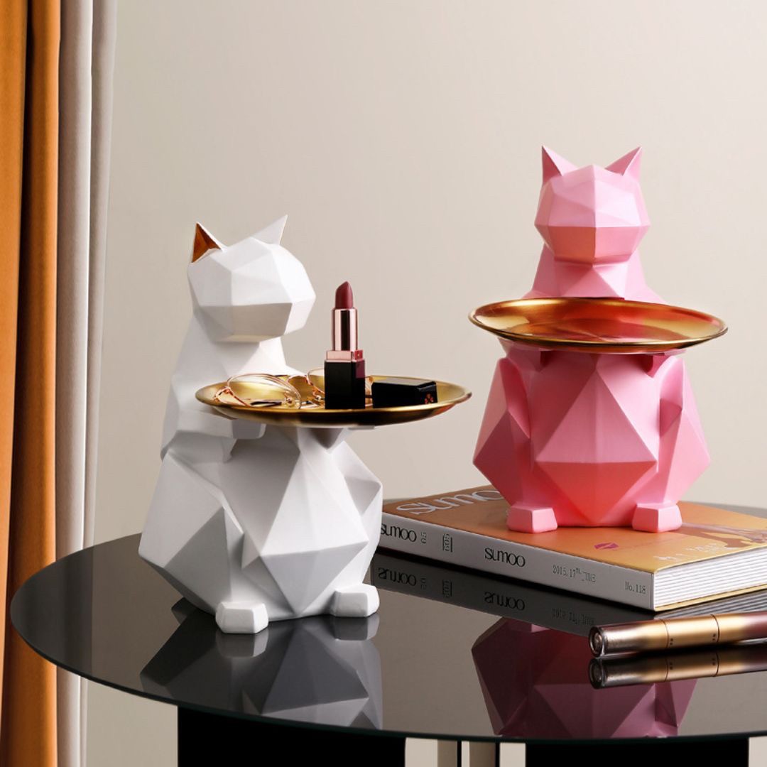 インテリア オブジェ | ポリゴン猫の小物入れ - シンプルでおしゃれなインテリア収納
