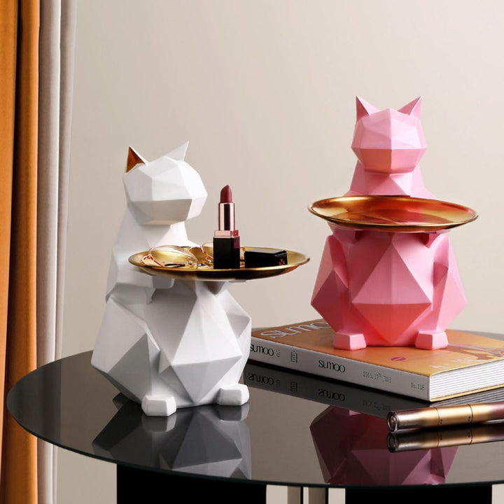 インテリア オブジェ | ポリゴン猫の小物入れ - シンプルでおしゃれなインテリア収納