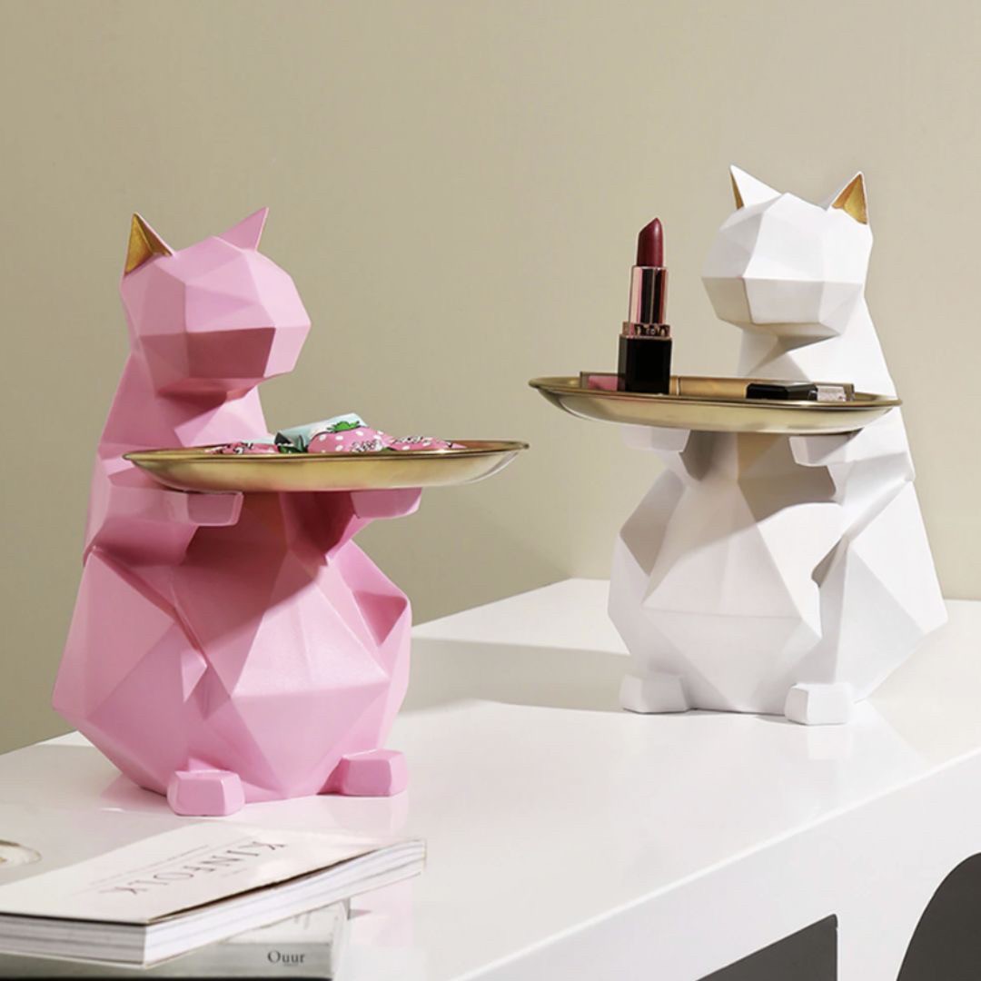 インテリア オブジェ | ポリゴン猫の小物入れ - シンプルでおしゃれなインテリア収納