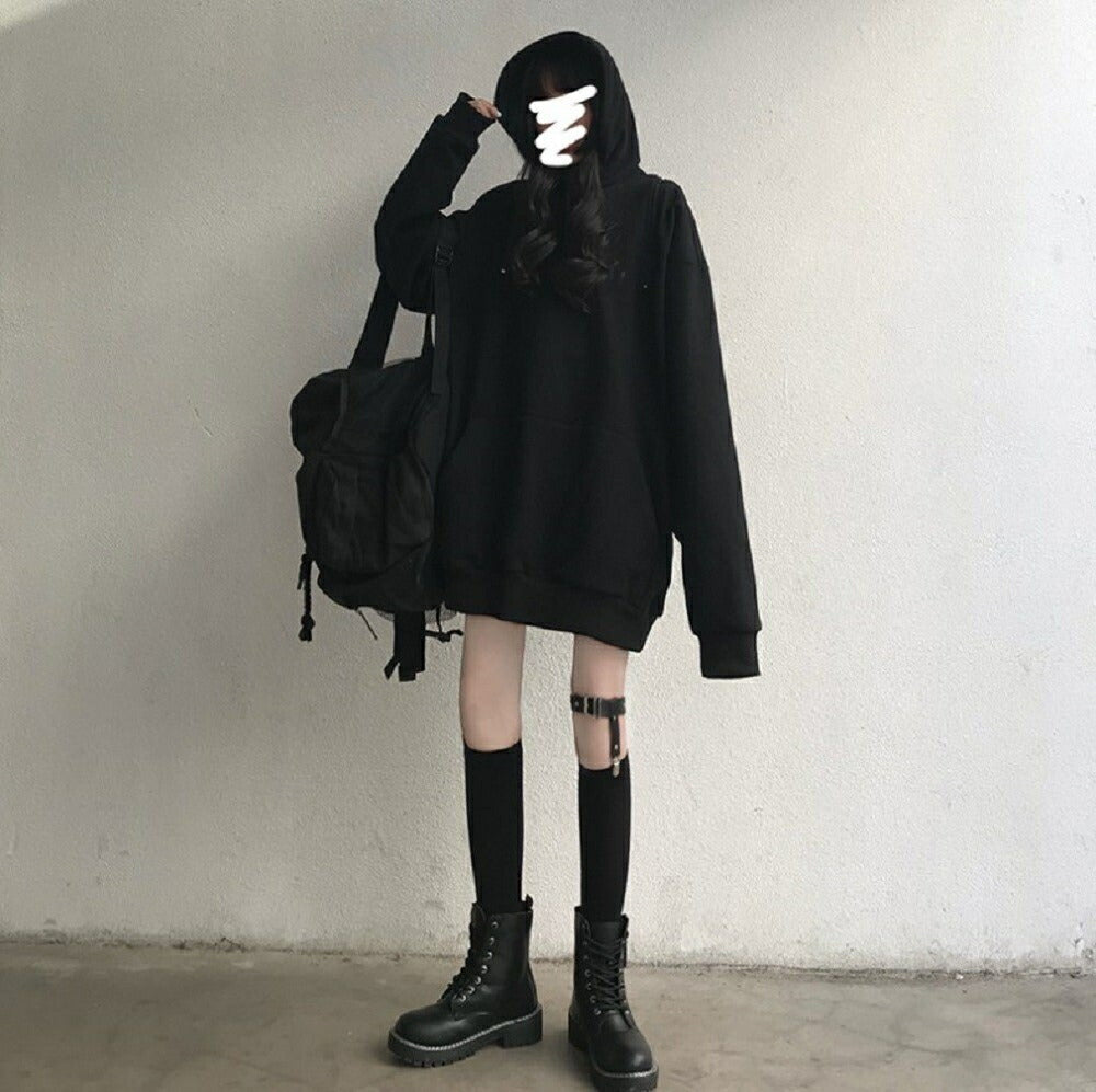 パーカー 女性 | ブラックオフショルダーパーカー ビッグシルエット