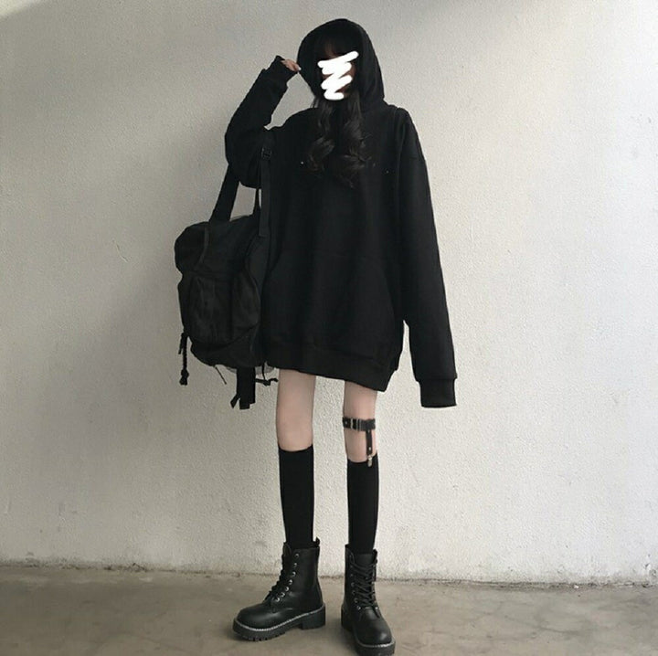 パーカー 女性 | ブラックオフショルダーパーカー ビッグシルエット