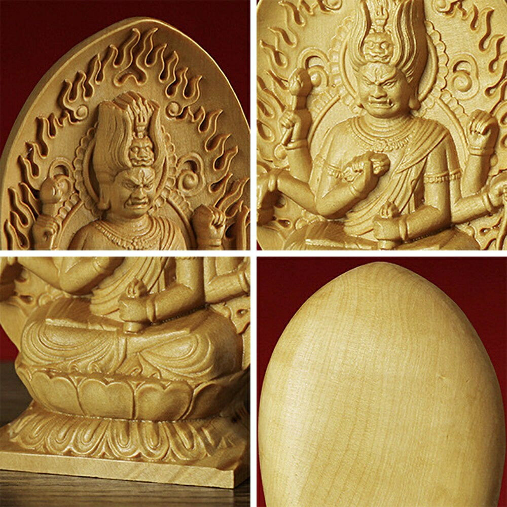 風水 インテリア | 愛染明王坐像 木彫り仏像 桧木製