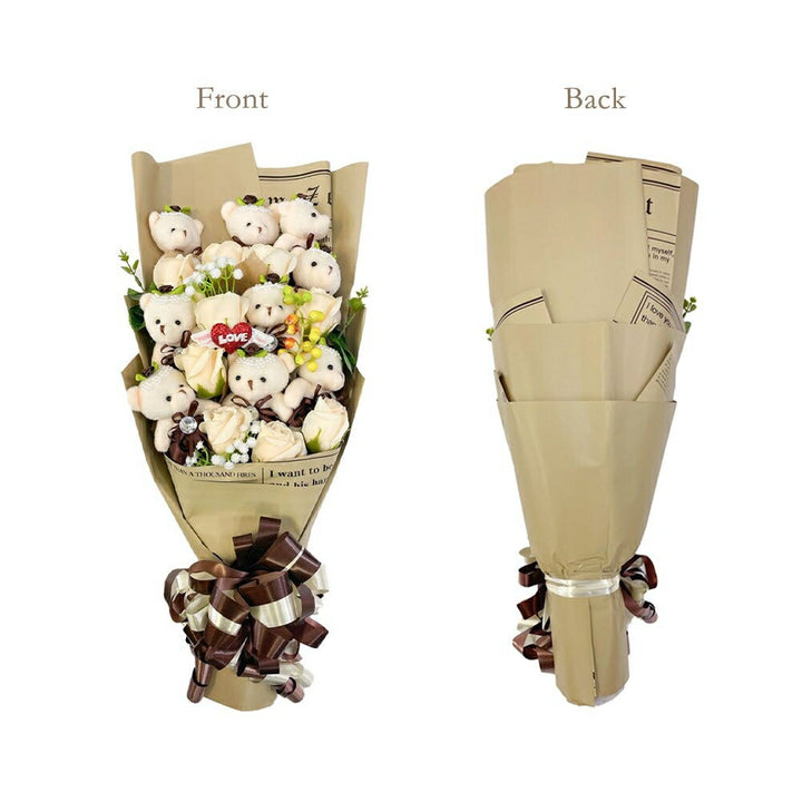 インテリア オブジェ | ベージュクマと薔薇のブーケボックスセット