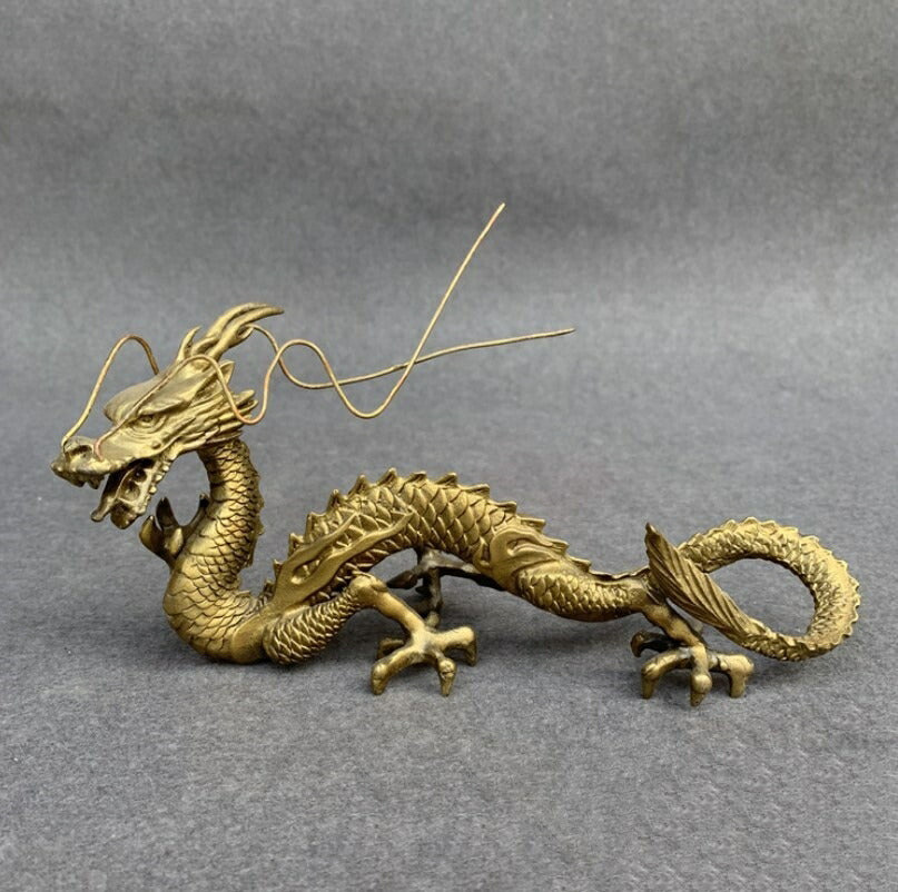 風水 インテリア | 開運クリスタル龍置物 - 真鍮製