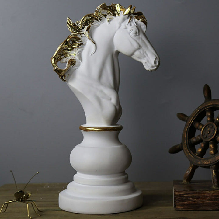 インテリア オブジェ | チェス駒 デザイン置物 - ナイト・キング・クイーン【ブラック/ホワイト】【アンティーク調仕上げ・微細な塗装ムラ等あり】