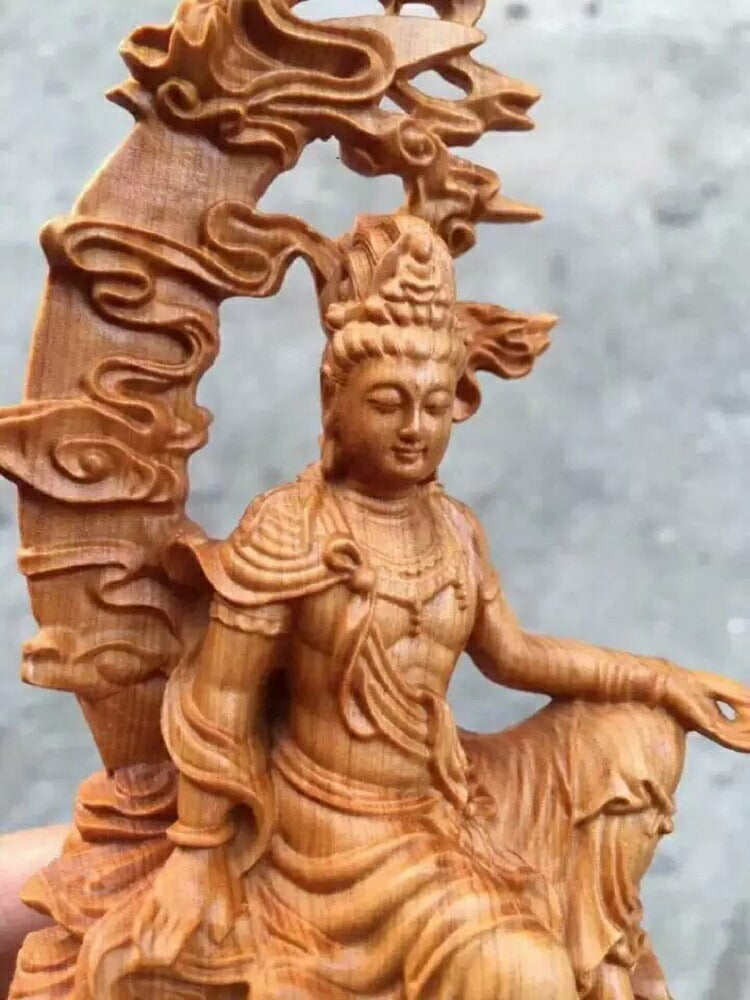 風水 インテリア | ツゲ木彫り観音像 置物 風水開運