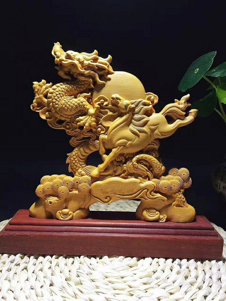 風水 インテリア | 木彫りドラゴン風水置物 - 龍馬精神・開運厄除け