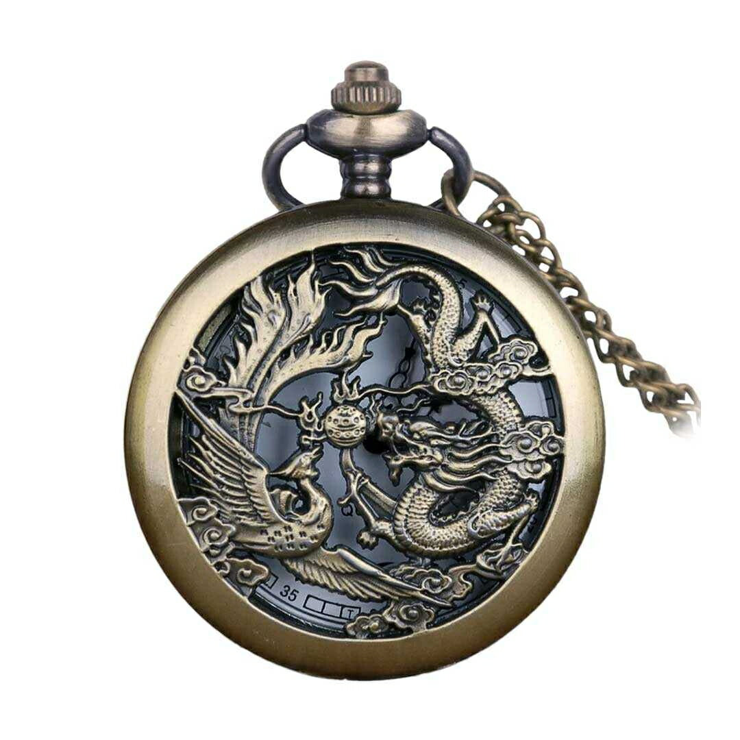風水 時計 | アンティーク懐中時計 ユニセックス ブロンズチェーン付き