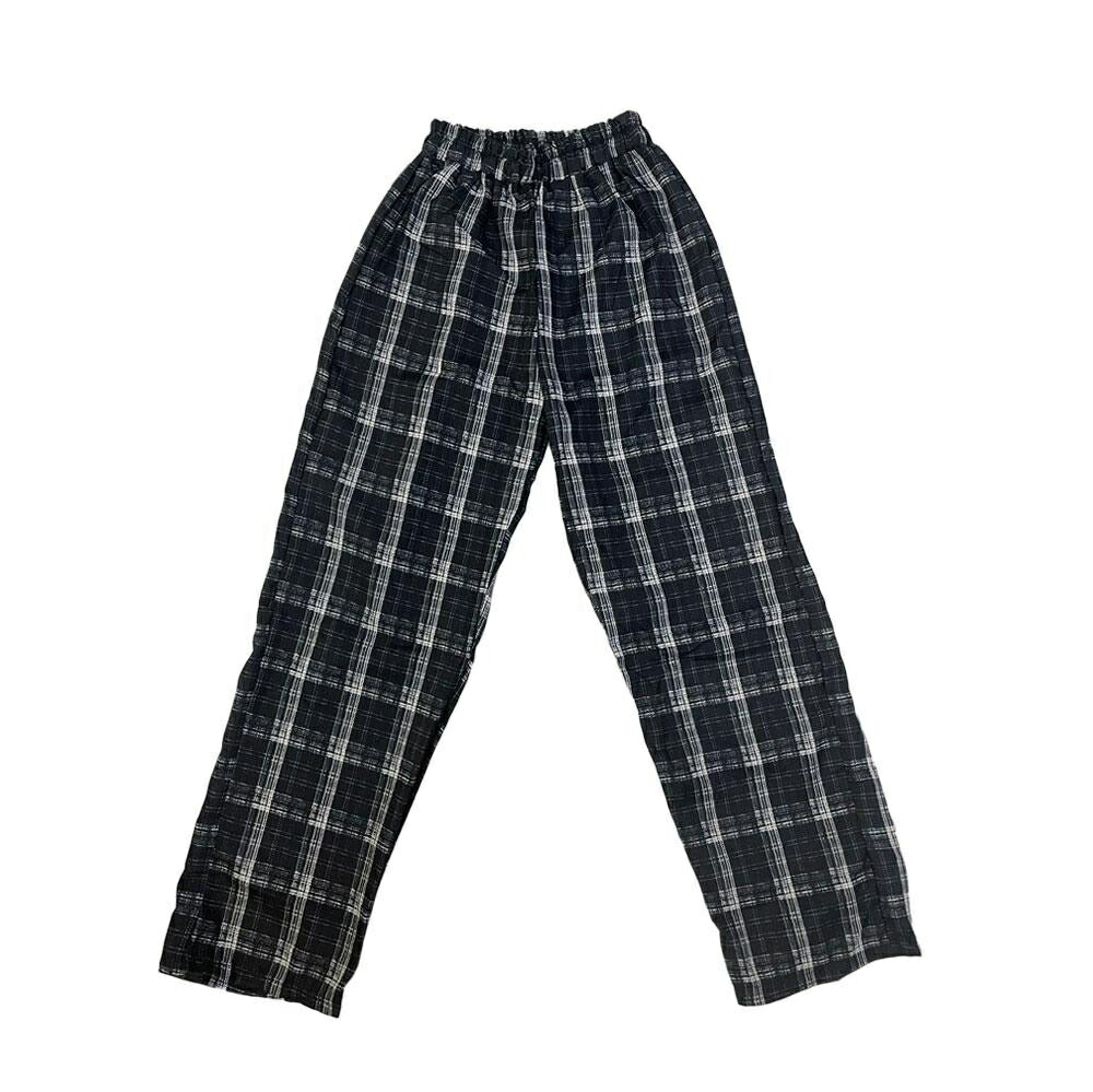 ボトムス 女性 | チェック柄ストレートパンツ 春夏用 ユニセックス