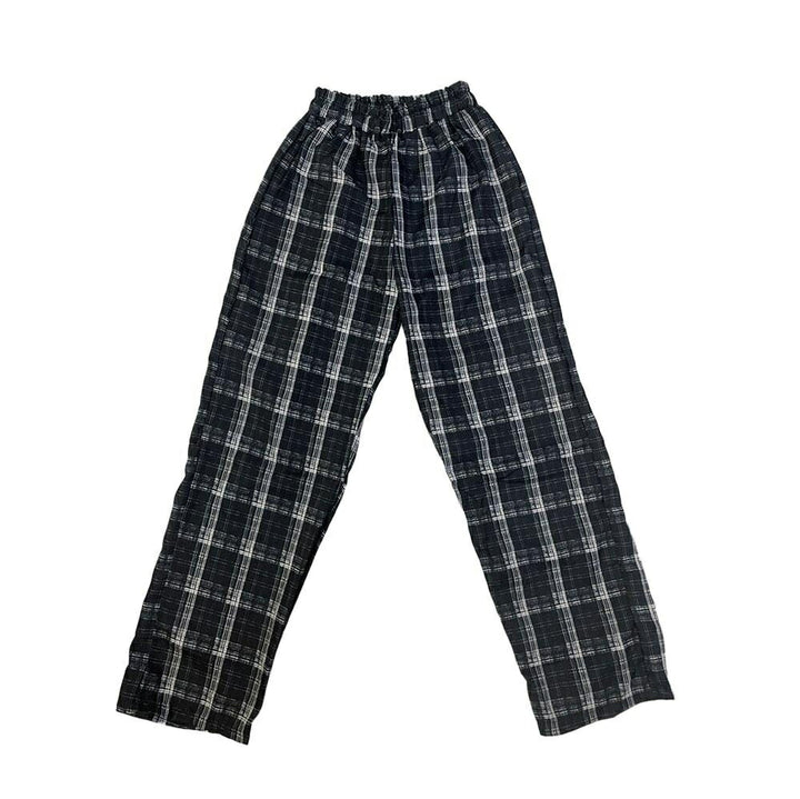 ボトムス 女性 | チェック柄ストレートパンツ 春夏用 ユニセックス