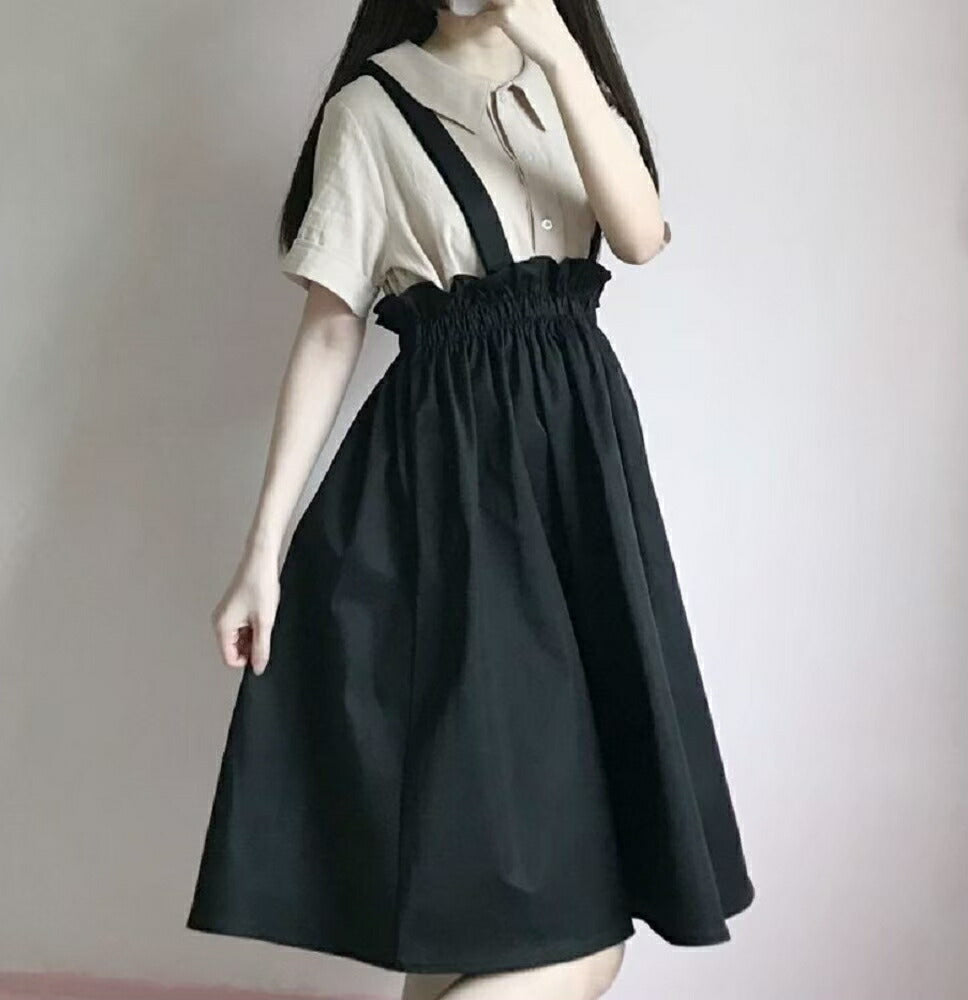 ボトムス 女性 | ブラック無地フレアサスペンダースカート