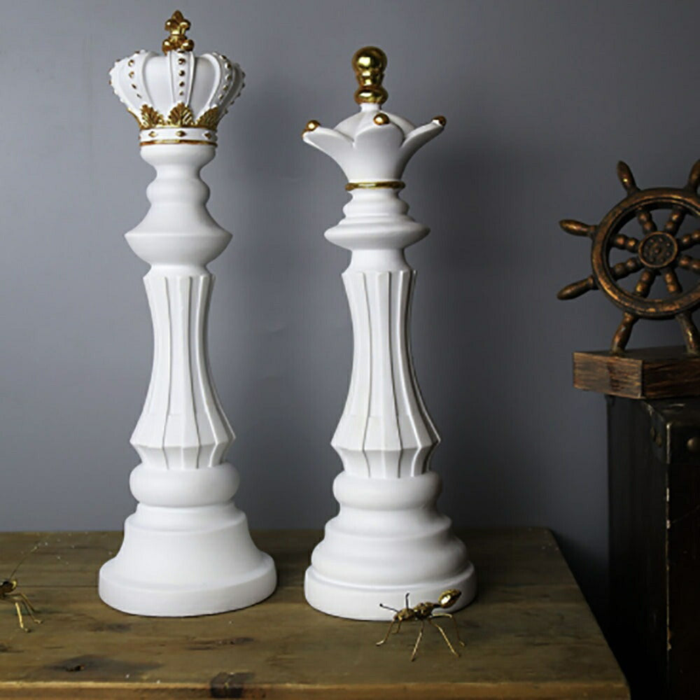インテリア オブジェ | チェス駒 置物セット【ナイト・キング・クイーン】【アンティーク調仕上げ・微細な塗装ムラ等あり】