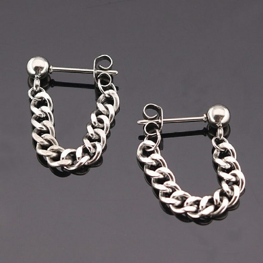 ピアス イヤーカフ | シルバー玉チェーンピアス ユニセックス パンク風