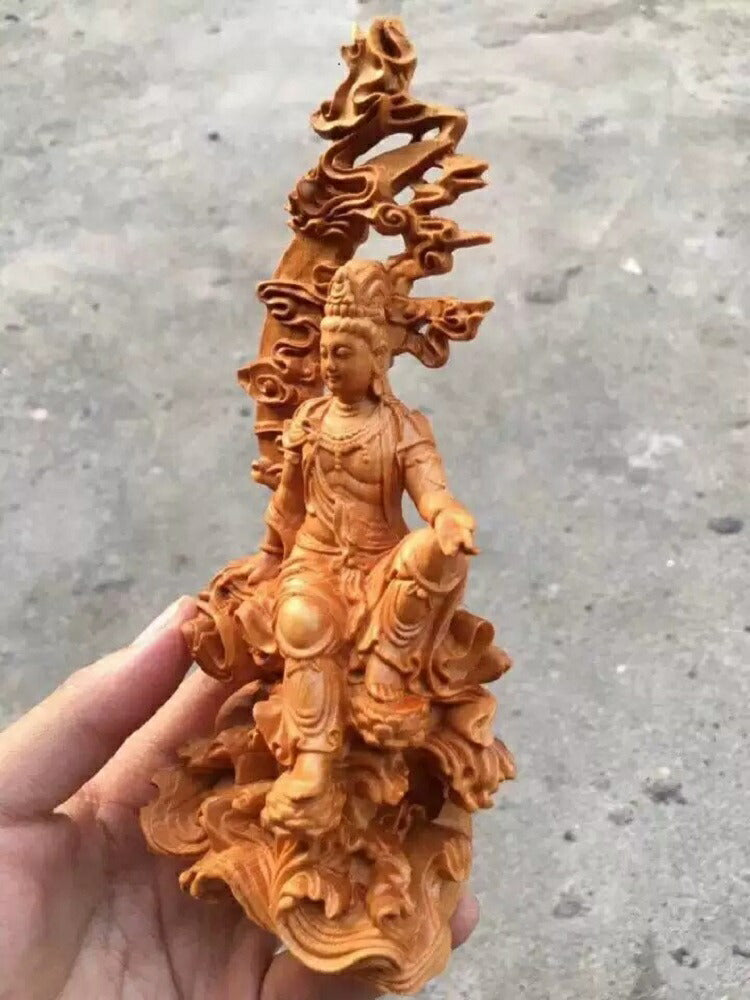 風水 インテリア | ツゲ木彫り観音像 置物 風水開運