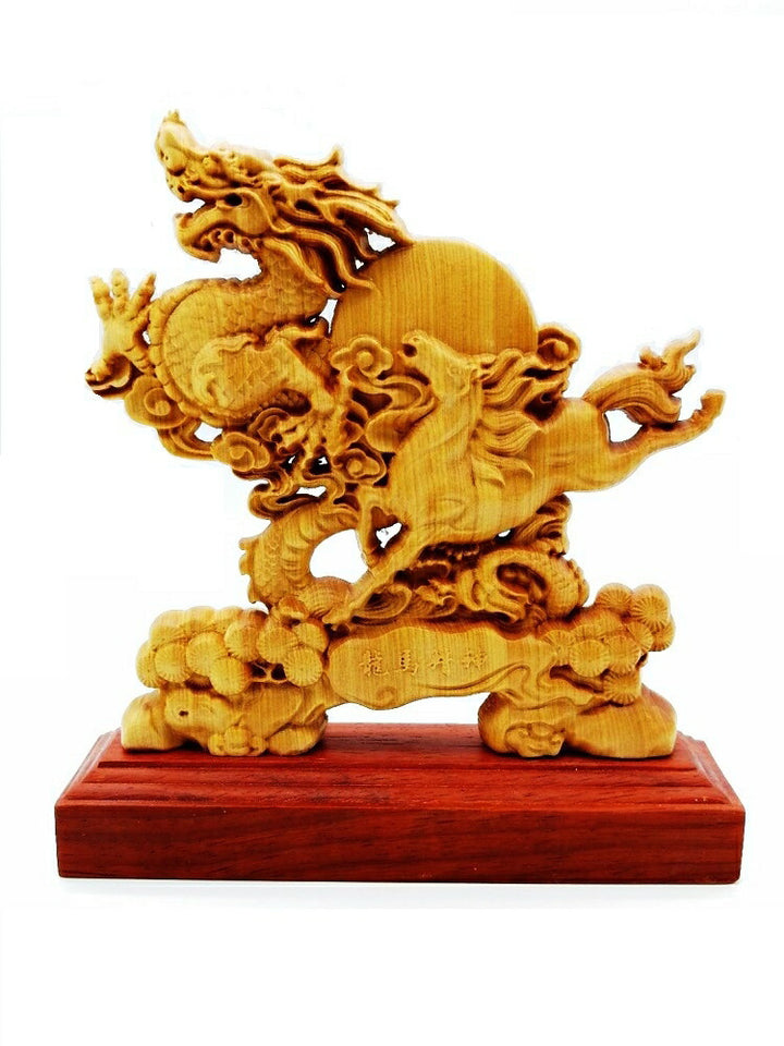 風水 インテリア | 木彫りドラゴン風水置物 - 龍馬精神・開運厄除け