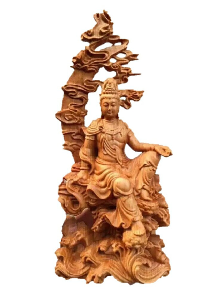 風水 インテリア | ツゲ木彫り観音像 置物 風水開運